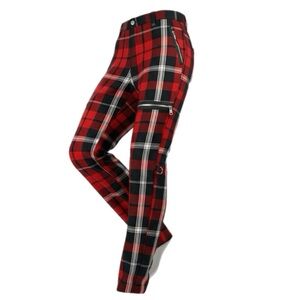 Morbid Threads | Red & Black Plaid Zipper & Ring Pants